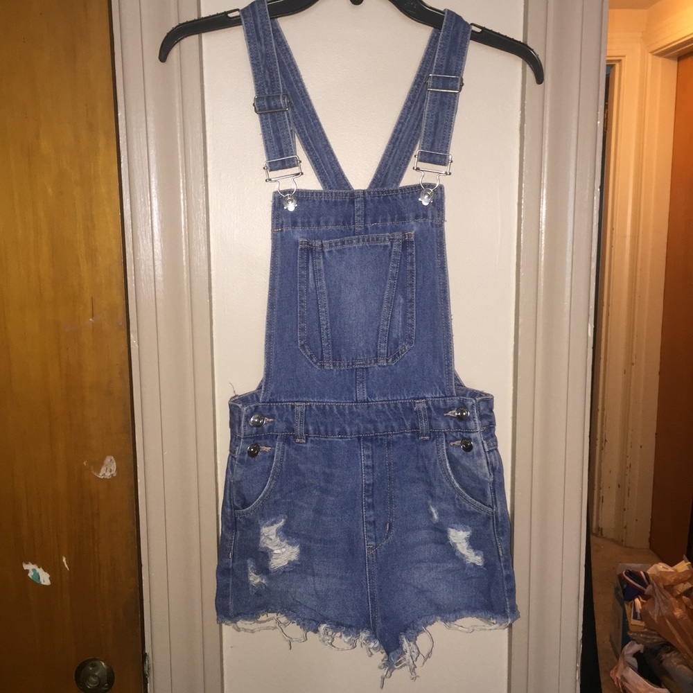 Distressed jean overalls (H&M)